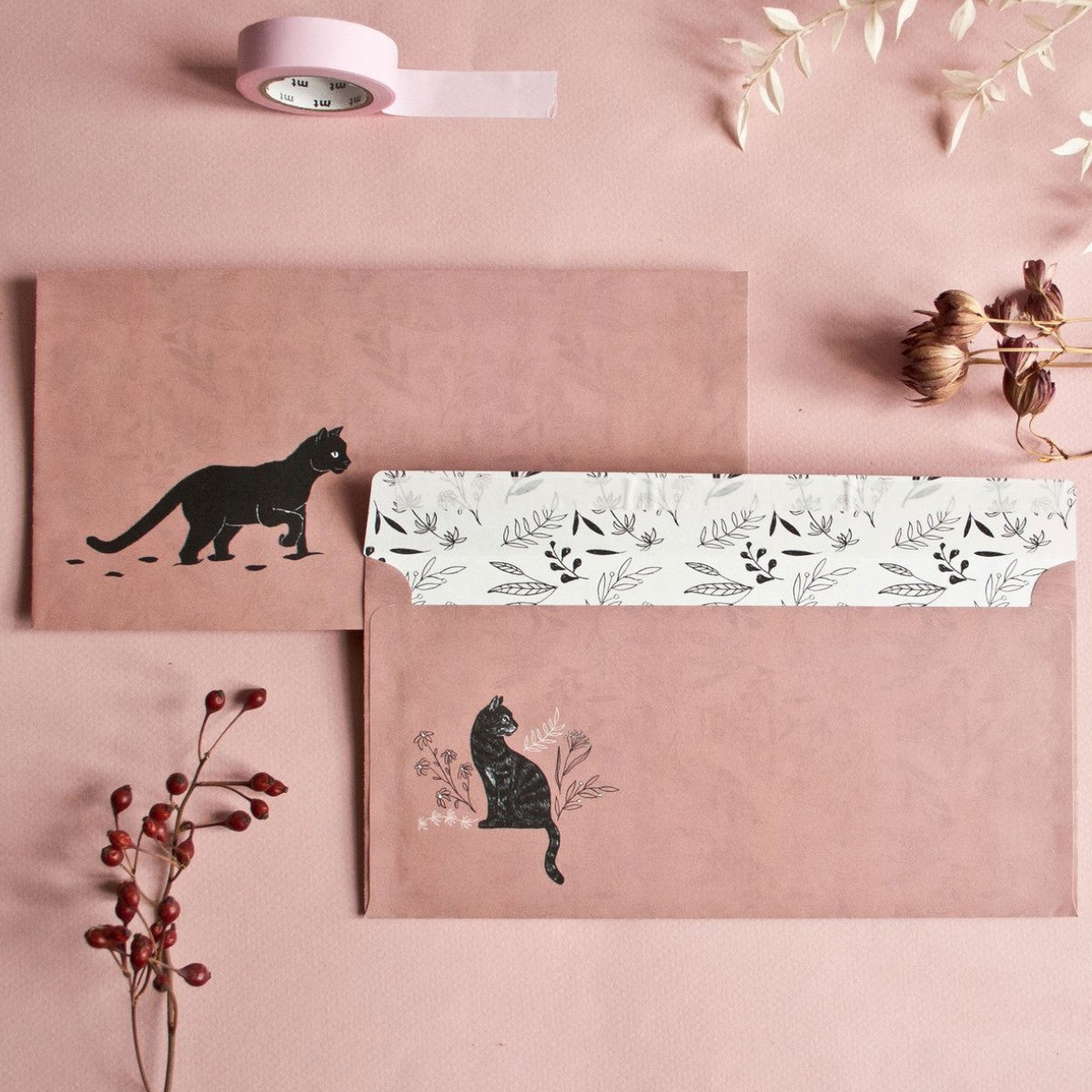 roter Briefumschlag mit schwarzer Katze - 10 Stück Briefumschlag
