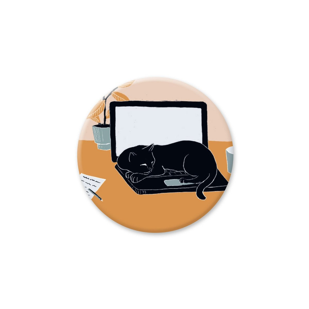 runder Magnet Katze schläft auf Laptop Magnet