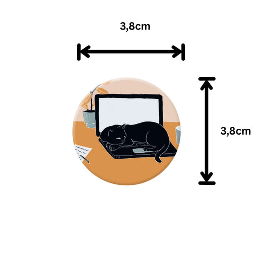 runder Magnet Katze schläft auf Laptop Magnet