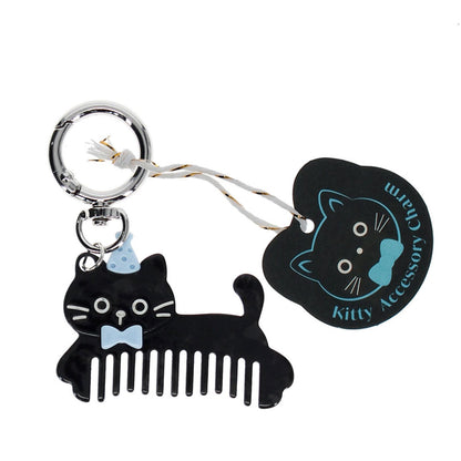 Schlüsselanhänger mit Kamm - schwarze Katze