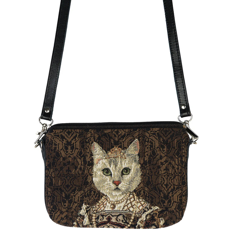 Tasche Katze mit Krone Braun 20x15 cm Gobelin für Katzenfans Handtasche