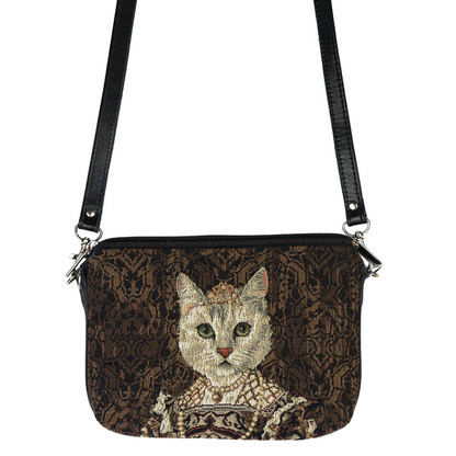 Tasche Katze mit Krone Braun 20x15 cm Gobelin für Katzenfans Handtasche
