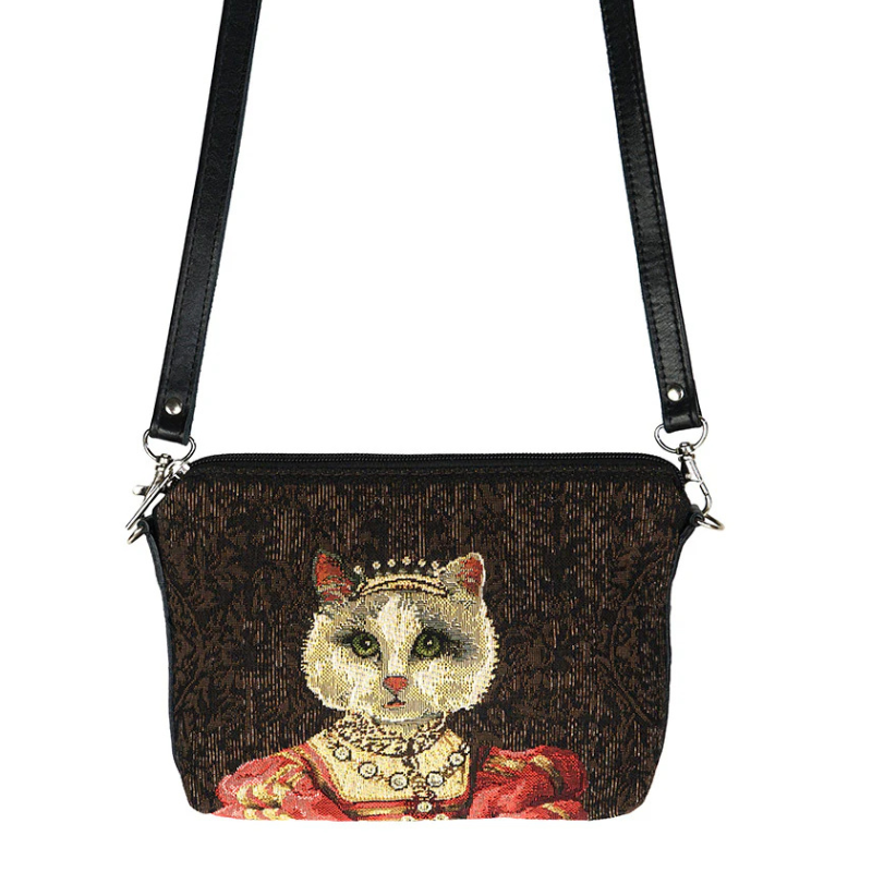 Tasche Katze mit Krone Rot 20x15 cm Gobelin für Katzenfans Handtasche