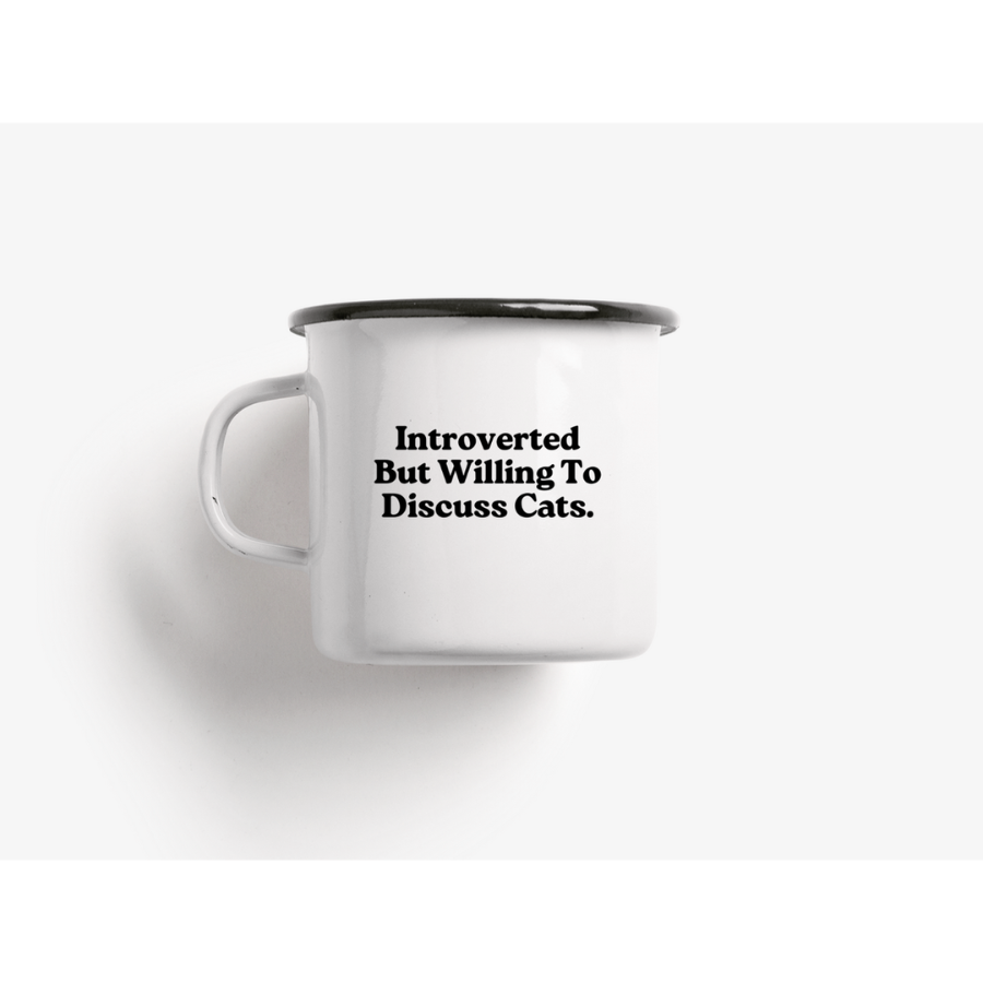 Emaille Tasse mit schwarzer Katze – Robuste Katzentasse mit Spruch Teetasse
