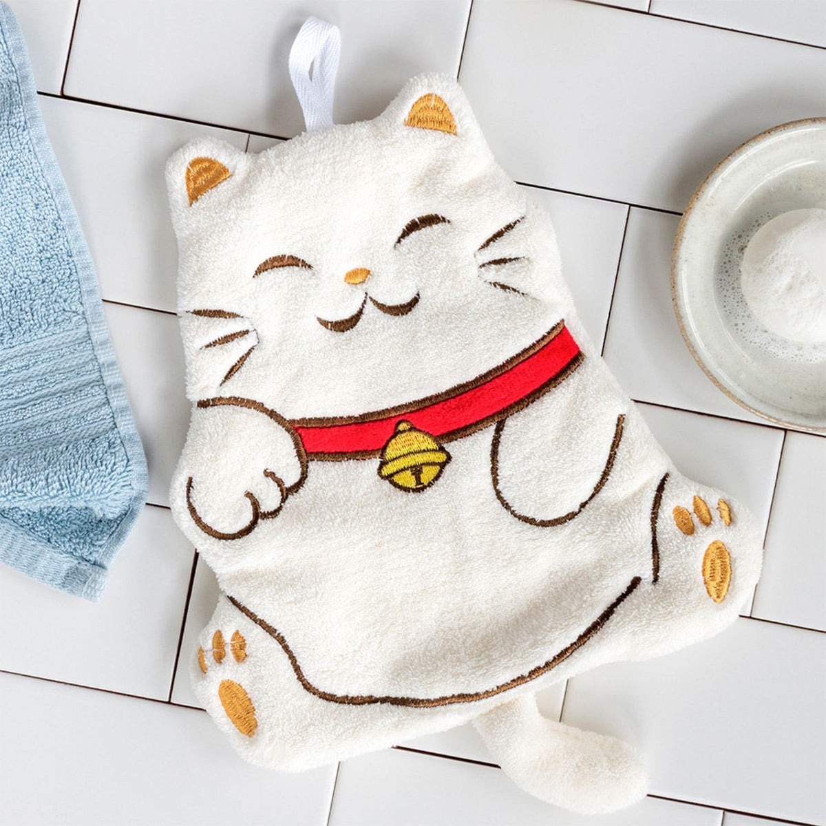 weißer Waschlappen - Winkekatze