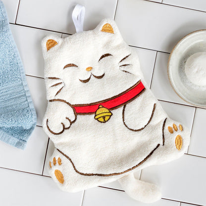 weißer Waschlappen - Winkekatze